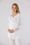 Ecru Special Lace Design Cotton Maternity Pajama Set - 4