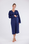 Navy Blue Piping Long Sleeve Cotton Maternity Nightgown - 4