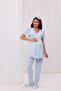 Blue Ribbon Detailed Design Maternity Maternity Pajamas Set with Breastfeeding Feature - 5