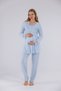 Blue Special Lace Design Cotton Long Sleeve Maternity Pajamas Set and Nightgown 4-Piece Set - 2
