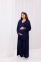 Navy Blue Lace Detailed Design Full Length Maternity Maternity Pajamas Set of 3