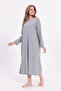 Women's Gray Piped Cotton Long Sleeve Plus Size (Oversize) Nightgown - 5