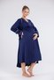Navy Blue Piping Design Cotton Long Sleeve Maternity Nightgown-Dressing Gown Set of 2