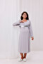 Gray Patterned Cotton Winter Long Sleeve Maternity Pajamas Set and Nightgown 4-Piece Set - 3