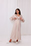 Beige Lace Detail Long Postpartum Maternity Nightgown-Robe 2-Piece Set - 8