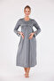 Smoked Special Lace Long Sleeve Cotton Maternity Nightgown with Nursing Feature - 5