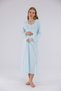 Turquoise Special Lace Detailed Nursing-Friendly Long Sleeve Cotton Maternity Nightgown - 3