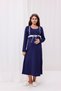 Navy Blue Plaid Long Sleeve Cotton Full Length Maternity Nightgown-Pajamas Set of 2 - 2