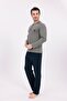Men's Green Half Button Thick Cotton Winter Long Sleeve Men's Pajama Set - 2