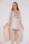 Beige Long Sleeve Cotton Full Length Maternity Pajama Set with Lace on Sleeves and Collar, 3-Piece Set