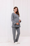 Smoked Double-Breasted Long Dressing Gown with Breastfeeding Feature Maternity Maternity Dressing Gown 3-Piece Pajama Set - 2