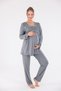 Smoked Special Lace Design Cotton Long Sleeve Maternity Pajamas Set and Nightgown 4-Piece Set - 2