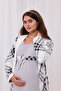 Gray Patterned Cotton Winter Long Sleeve Maternity Pajamas Set and Nightgown 4-Piece Set - 7