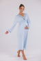 Blue Piping Design Cotton Long Sleeve Maternity Nightgown-Dressing Gown Set of 2 - 3
