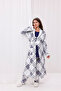 Navy Blue Patterned Cotton Winter Long Sleeve Maternity Pajamas Set and Nightgown 4-Piece Set - 3