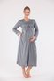 Smoked Special Lace Long Sleeve Cotton Full Length Maternity Nightgown-Dressing Gown Set of 2 - 2