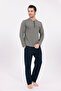 Men's Green Half Button Thick Cotton Winter Long Sleeve Men's Pajama Set