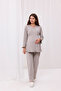 Beige Wrap-Around Long Robe with Nursing Feature, Maternity and Postpartum Pajama Set, 3-Piece Set - 6