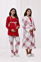 Fuchsia Patterned Cotton Winter Long Sleeve Maternity Pajamas Set and Nightgown 4-Piece Set - 6