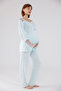 Water Green Special Lace Design Cotton Maternity Pajama Set - 2