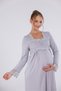 Gray Special Lace Long Sleeve Cotton Full Length Maternity Nightgown-Dressing Gown Set of 2 - 6