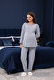 Gray Double-Breasted Ruffled Design Long Sleeve Cotton Maternity Pajama Set - 4