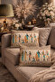 Cream Floor Ethnic African Turquoise Patterned 2-Piece Rectangular Throw Pillow Cover - 7