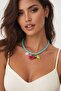 Turquoise Rope Chain Women's Necklace with Flower and Lemon Figures