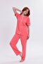 Women's Pomegranate Flower Piping Front Buttoned Cotton Short Sleeve Pajama Set - 2
