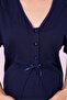 Navy Blue Ribbon Detailed Maternity Nightgown with Breastfeeding Features - 5