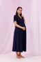 Navy Blue Ribbon Detailed Maternity Nightgown with Breastfeeding Features - 4