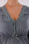 Smoked Patterned Lace Detailed Long Sleeve Cotton Maternity Nightgown-Dressing Gown Set of 2 - 7