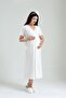 Ecru Double Breasted Lace Patterned Maternity Nightgown-Pajamas Set Set - 2