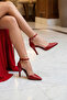 Sindy Red Vegan Strappy Thin-Heel Stiletto Shoes