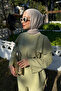 Women's Self-Patterned Collared Cape and Waist-Tied Suit in Pistachio Green - 5