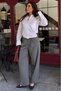 Anthracite Striped High Waist Pleated Women's Fabric Trousers Mg2641 - 5