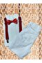 Boy's Long Fold Sleeve Shirt Pants Suspender Bow Tie Set Bottom Top Set - 3