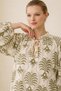 Cream patterned tie-dye detailed long sleeve comfortable cut blouse - 3