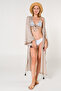 Eli Sequin Printed Tassel Detailed Women's Kimono Belted Beach Dress Stone - 5