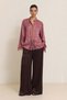 Rose Dried Satin Lace Detailed Long Sleeve Relaxed Cut Blouse