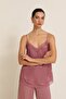 Rose Dried Satin Lace Detailed Strappy Comfortable Cut Blouse - 2