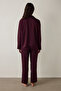 Bordeaux Striped Satin Shirt Collar Pajama Set - 2