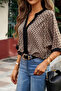 New Season Women's Short Sleeve Front Striped Detail Patterned Sandy Blouse - 6