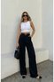 Women's Pleated Pants High Waist Stretchy Fabric Palazzo Trousers - 3
