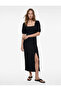 Balloon Sleeve Square Neck Slim Fit Wrinkled Bodycon Midi Dress