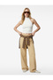 Cotton Wide-Legged Trousers with Pockets and Tie-Waist - Loose Straight Fit Jeans