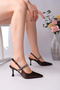 Women's Bitter Brown Satin Stone New Season Heeled Shoes - 2