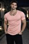 Men's Oval Collar T-Shirt Open Collar Lycra Slim Fit T-shirt Pink Vr041