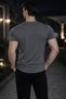 Men's Oval Collar T-Shirt Open Collar Lycra Slim Fit T-shirt Gray - 3