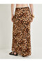 Midi Leopard Patterned Skirt High Waist Viscose Fabric - 4